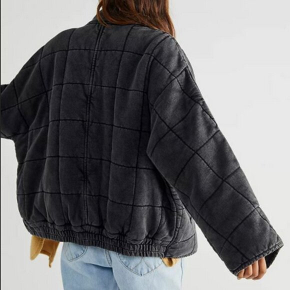 Free People Dolman Quilted Knit Jacket Oversized Front Zip Black - Picture 4 of 8